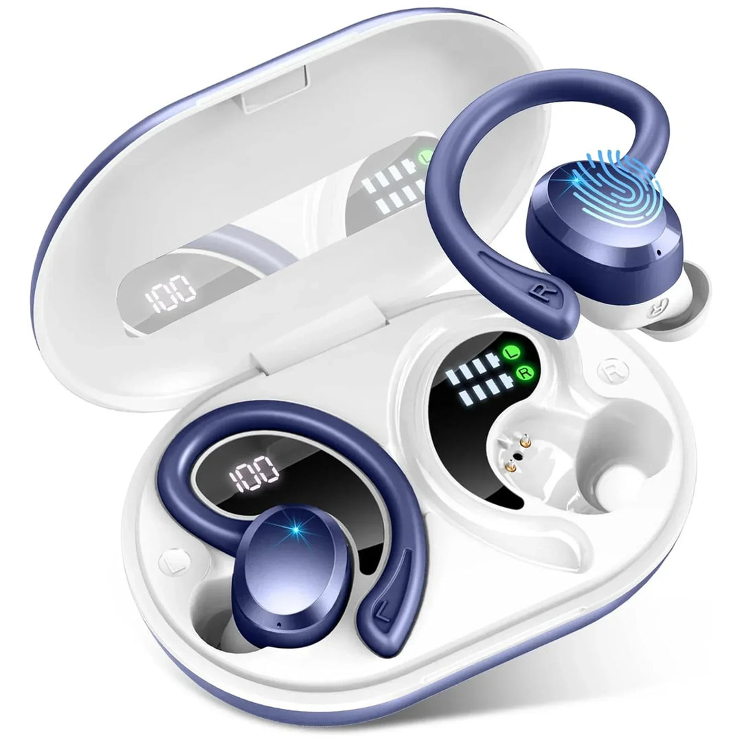 Collection of AeroTune wireless earbuds and cases in different color options, showcasing unisex versatility.
