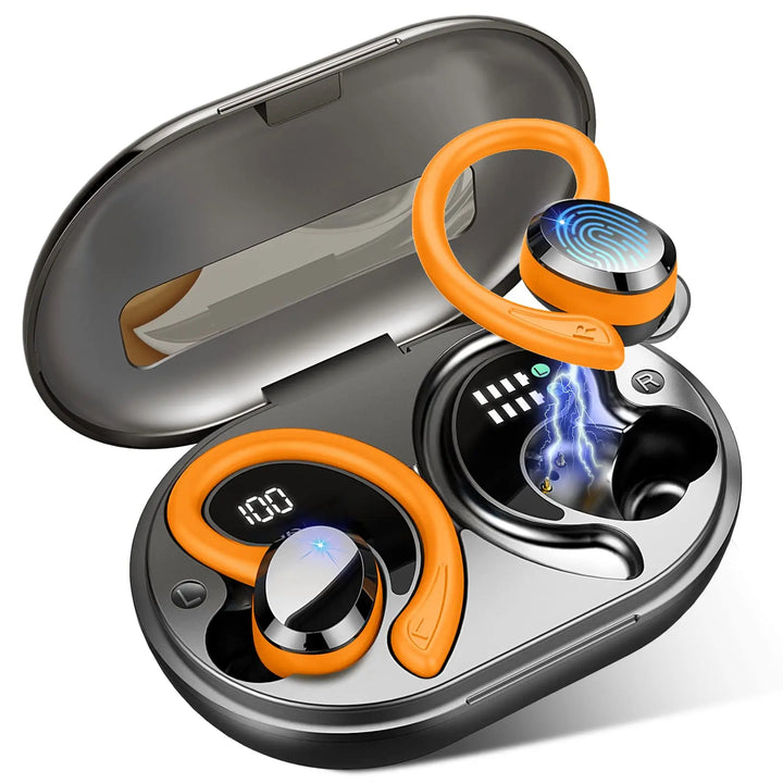 AeroTune bluetooth headphones in black, emphasizing their unisex design and sleek gadget aesthetic.