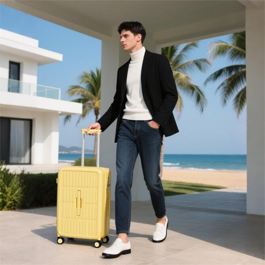 Unisex airline-approved 20-inch hardshell carry-on luggage, 3:7 split design, durable triple-layer PC travel bag