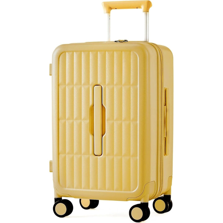 Close-up of 20-inch unisex hardshell carry-on luggage, strong triple-layer PC shell, ideal for travel