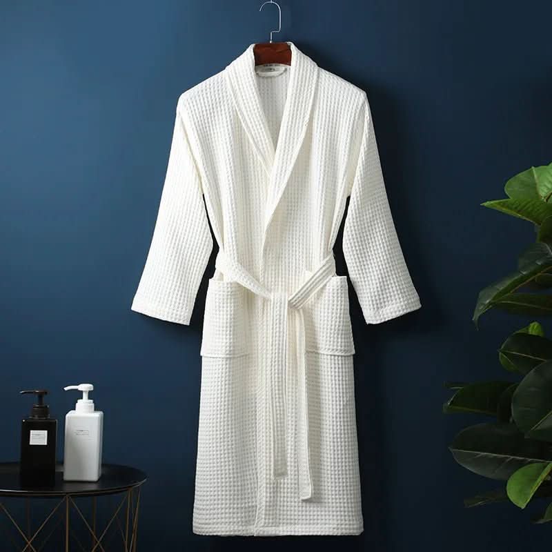 Unisex AirWeave waffle bathrobe, white, perfect for spa comfort and home relaxation.