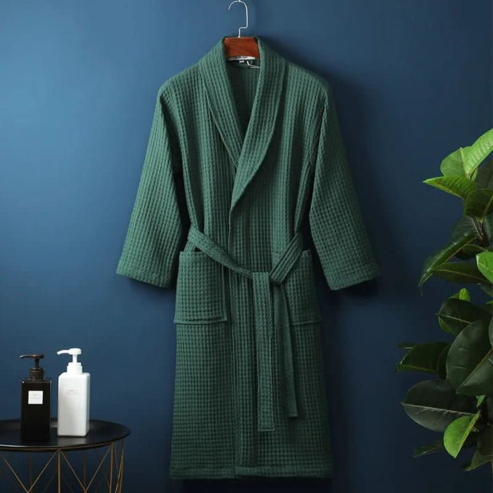 Elegant unisex spa robe, ideal for bath time or cozy home relaxation. AirWeave waffle design.