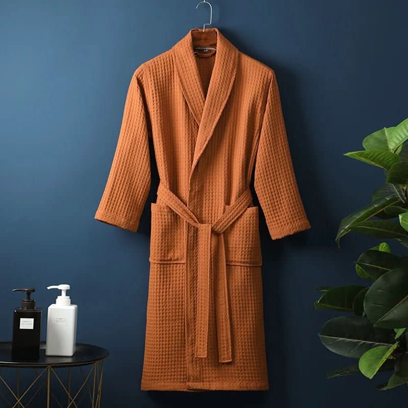 Stylish AirWeave waffle bathrobe for men and women, an elegant lightweight bath and spa wear.