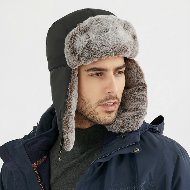 Adjustable windproof ear flap hat for winter, water-repellent outdoor gear
