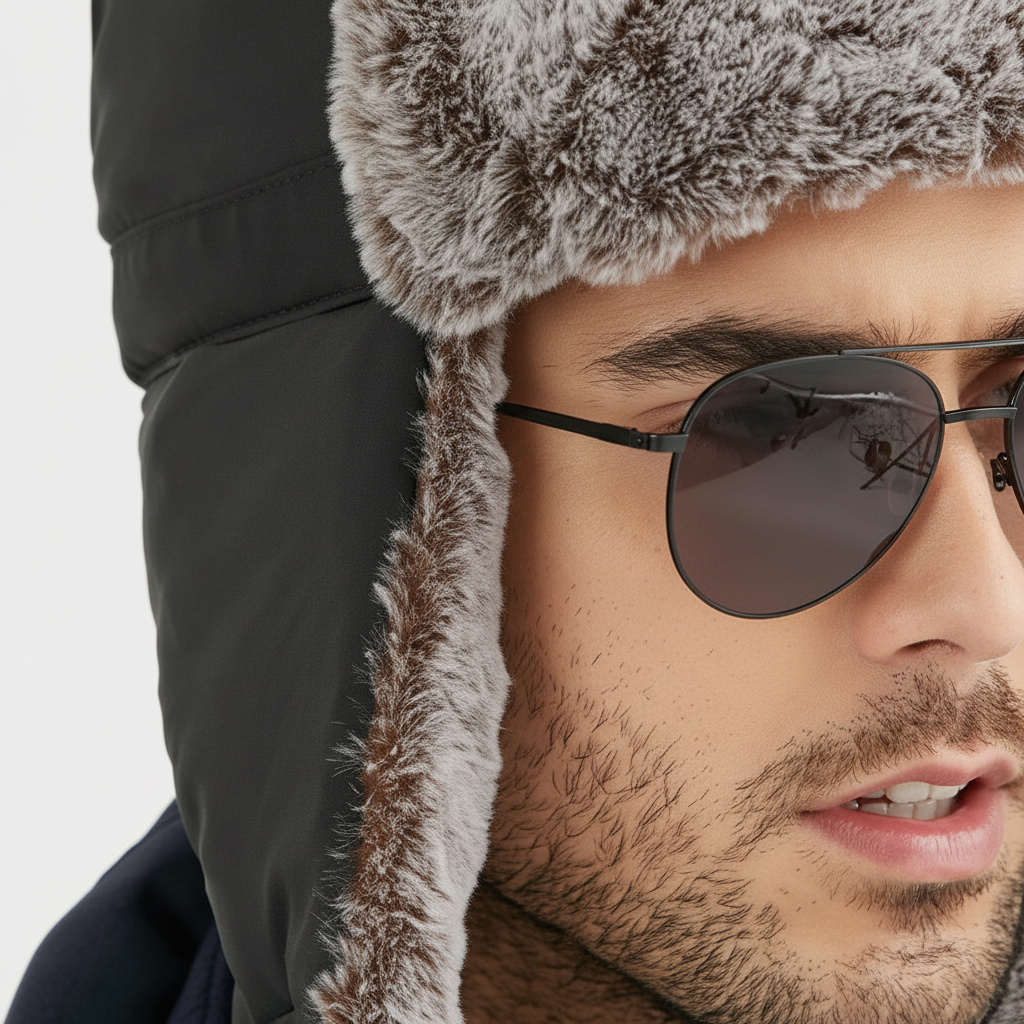 Warm unisex winter hat with integrated ear flaps, perfect for extreme cold