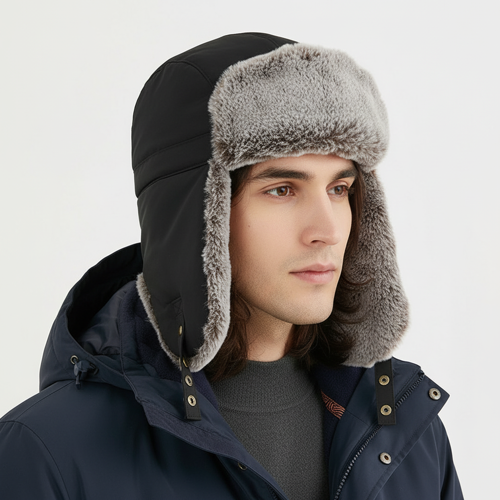 AlpineFleece ear flap hat, fleece-lined and windproof, excellent for winter sports