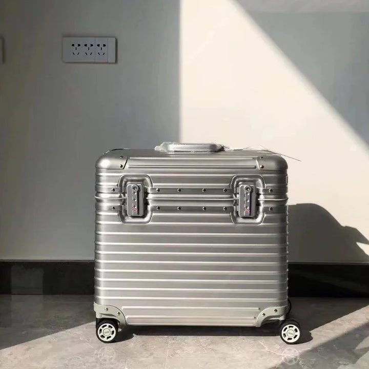 Stylish unisex aluminum-magnesium hardshell travel bag, ideal carry-on luggage for modern travelers.
