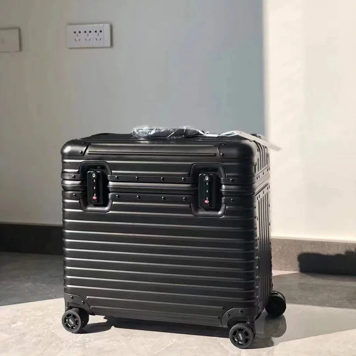 Secure aluminum-magnesium hardshell luggage, impact-resistant & lightweight, designed for frequent business travel.