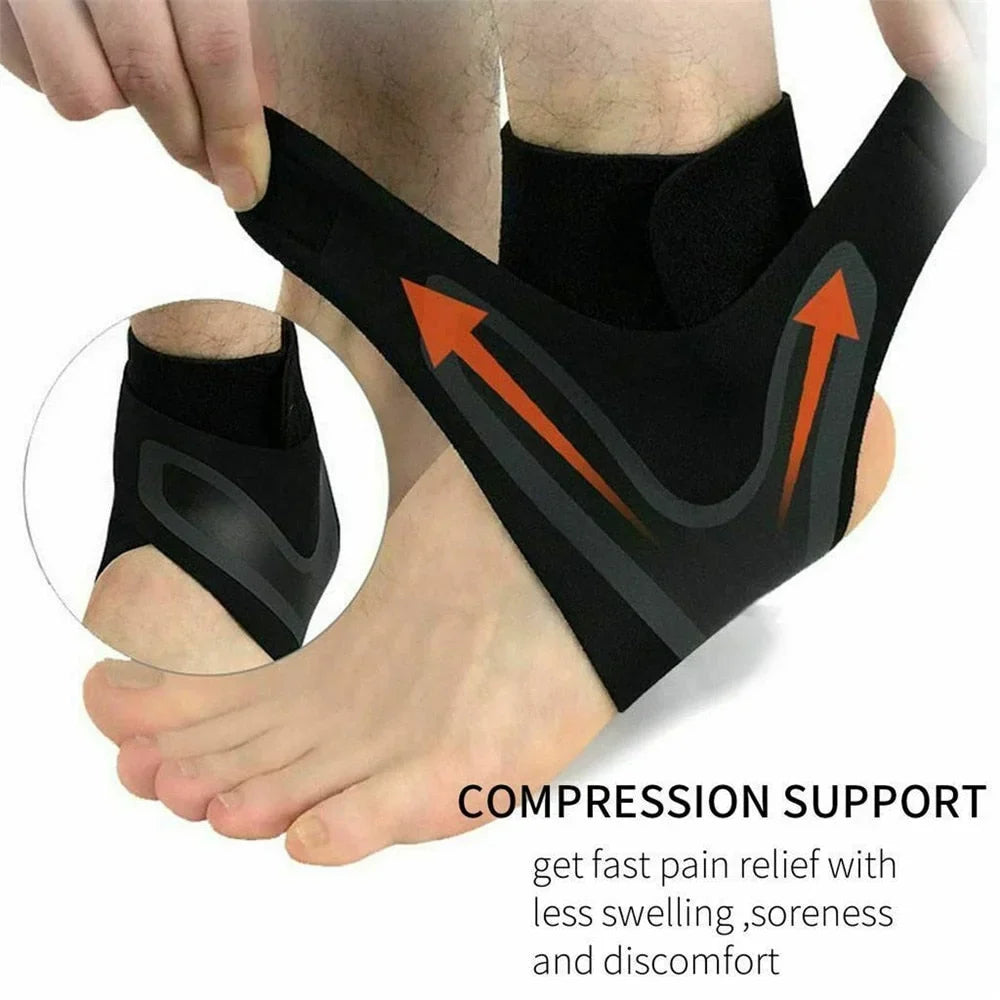 Foot brace: black compression ankle support for sprain recovery & chronic pain relief. Unisex design.