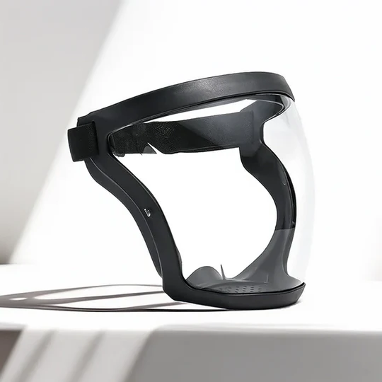 Clear anti-fog face shield offers full facial safety. Ideal for workplace protection against splashes, dust & debris.
