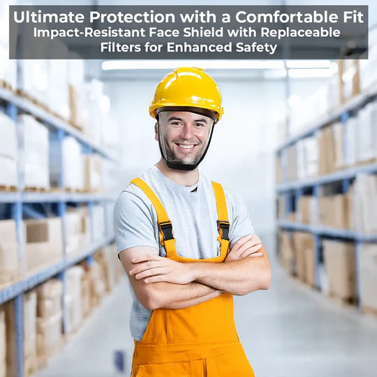Unisex anti-fog face shield PPE. Clear visor for full facial, eye protection. Reusable safety gear for workplace.