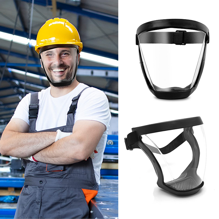 Unisex anti-fog full face shield for superior protection against splashes, dust, and aerosols. Clear reusable visor.