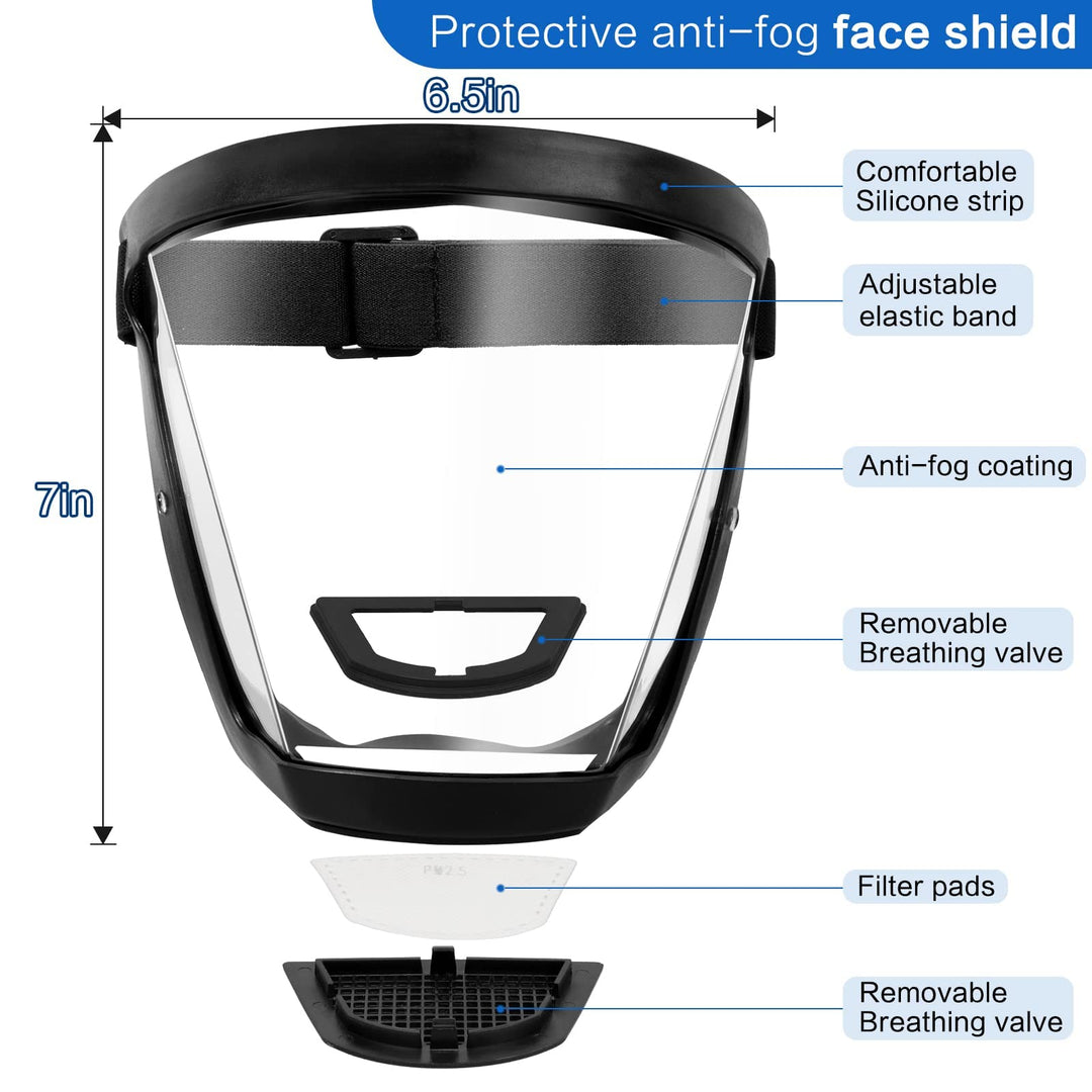 Anti-fog full face shield with clear visor, offering reusable splash and dust protection for work safety PPE.