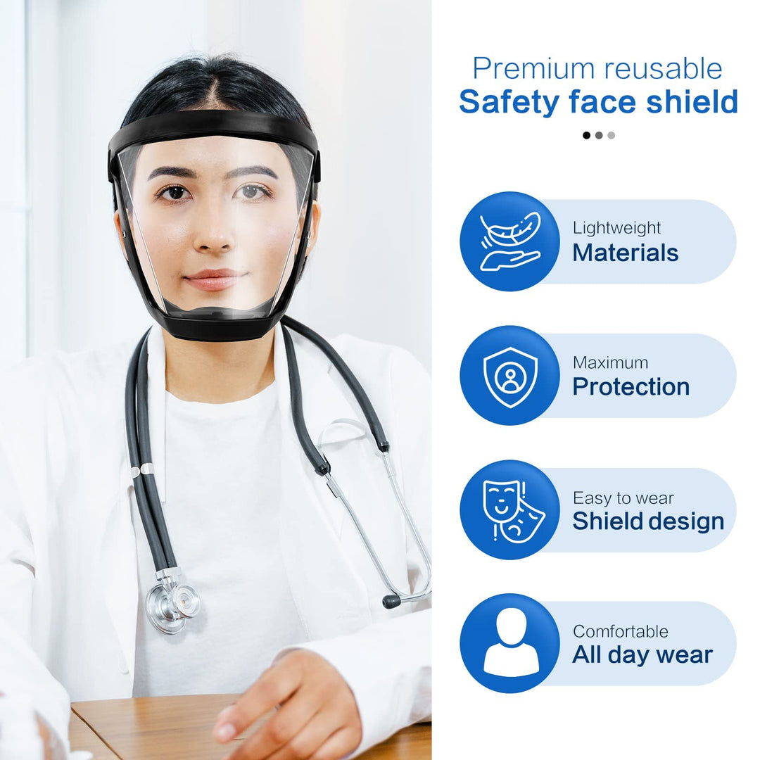 Durable unisex anti-fog full face shield. Reusable clear visor for splash, dust, and droplet protection.