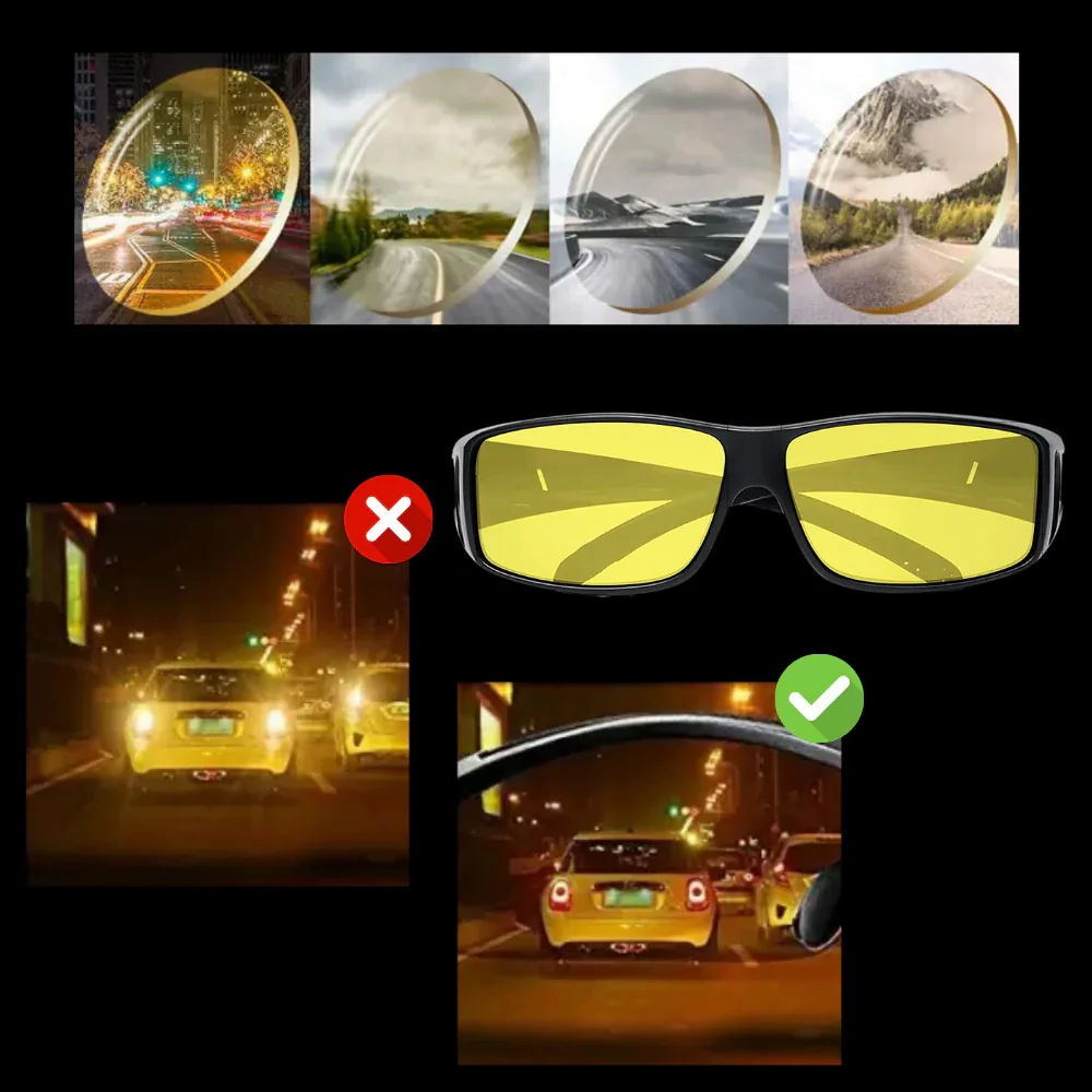 Unisex night driving glasses provide anti-glare eye protection and improved clarity.
