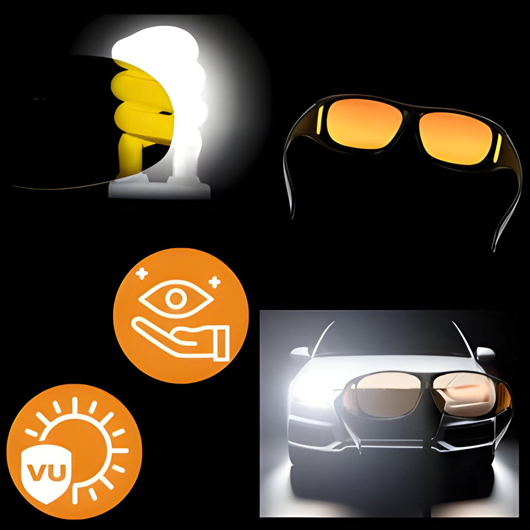 Polarized anti-glare night driving glasses improve vision and reduce eye strain for safety.