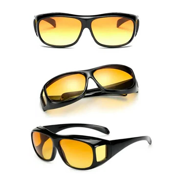Yellow-tinted night driving glasses reduce glare from headlights, improving visibility for safer nighttime journeys.