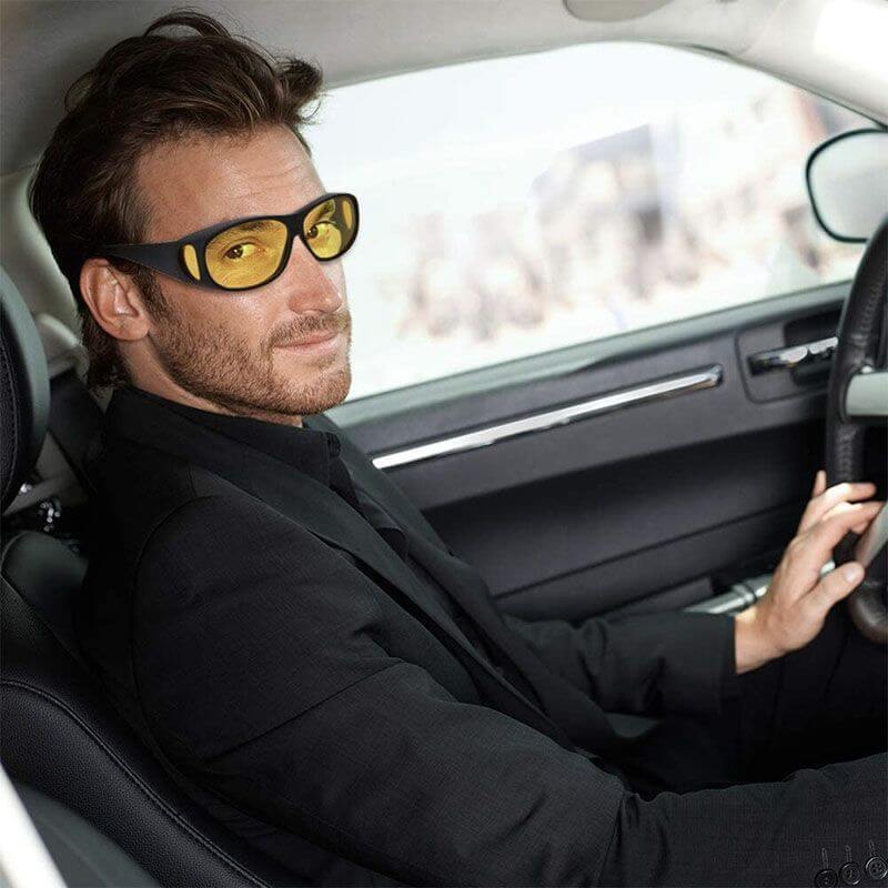 Night vision glasses reducing glare, improving visibility for safer night and fog driving.