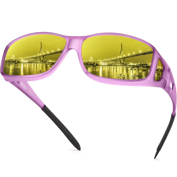 Unisex anti-glare polarized night driving glasses for improved visibility, front view