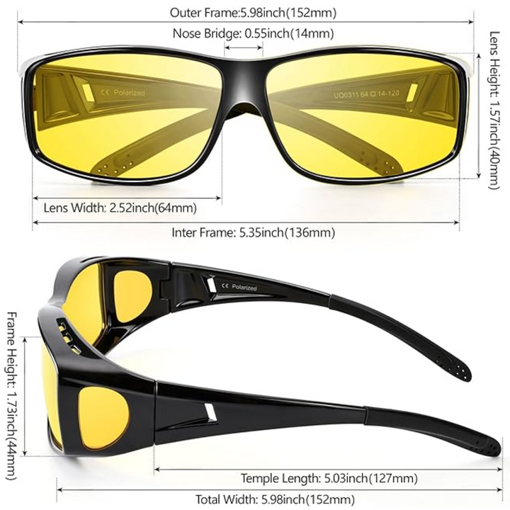 Unisex eyewear: anti-glare polarized night driving glasses, reduces eye strain