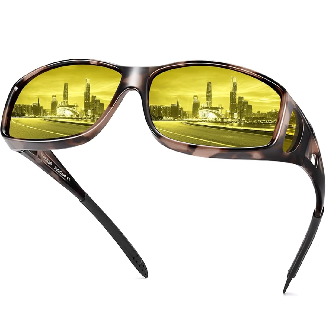 Anti-glare night driving glasses, yellow tinted polarized lenses for enhanced contrast