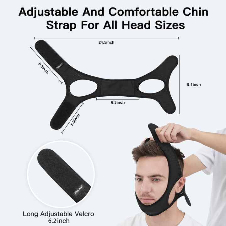 Person wearing a comfortable DreamQuiet anti-snore chin strap for effective snoring solution and peaceful sleep.