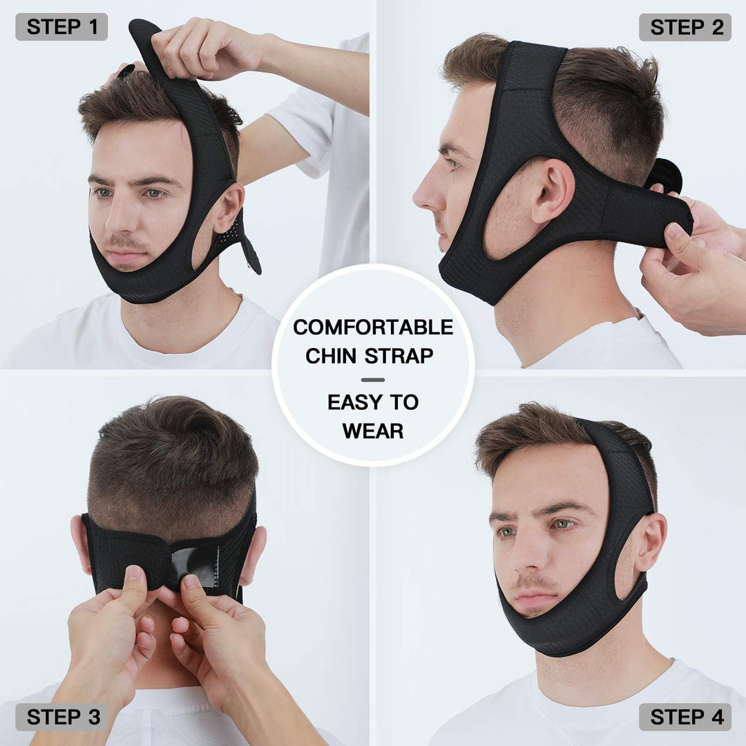 Adjustable DreamQuiet Anti-Snore Chin Strap provides comfortable and effective snoring solution for peaceful sleep.