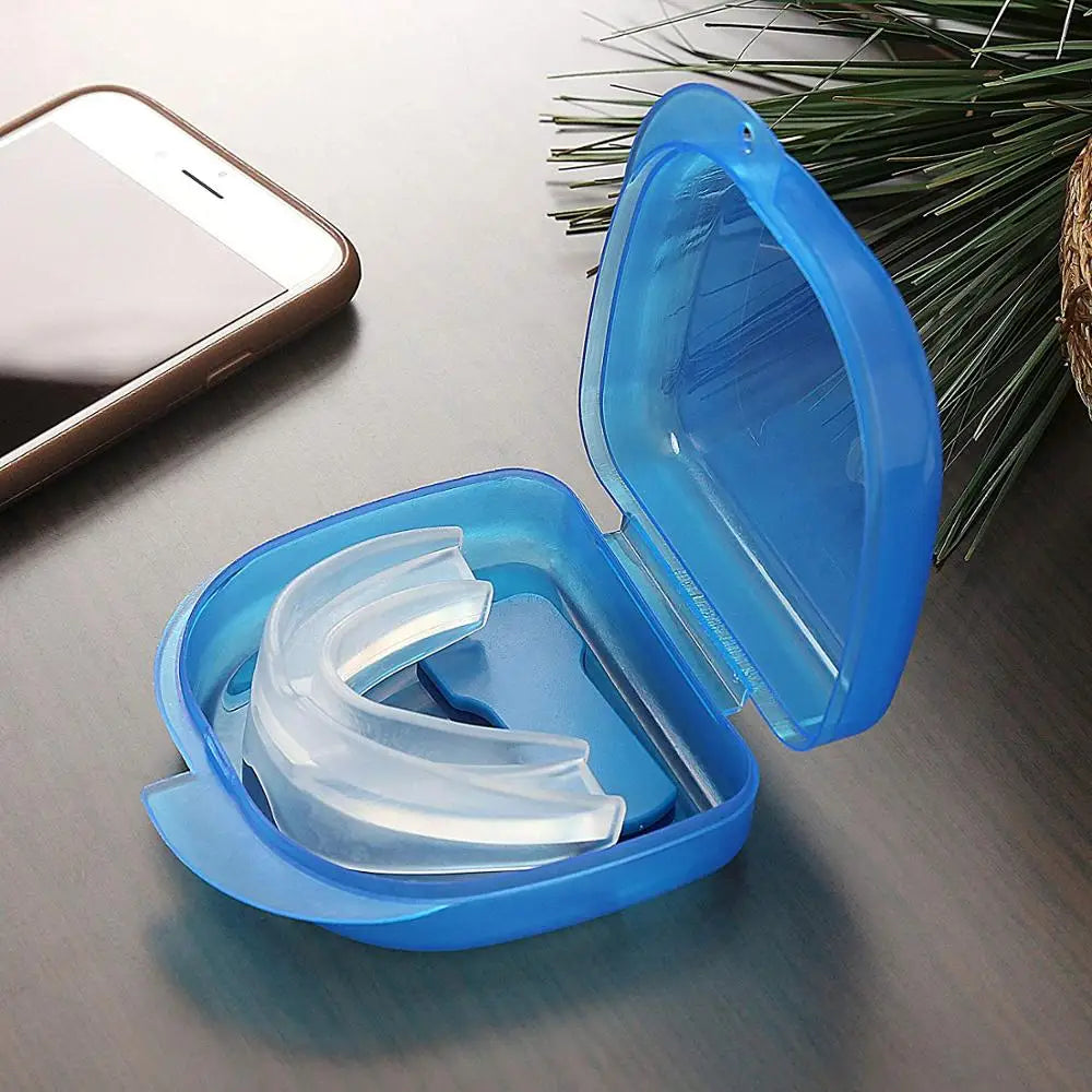 Unisex anti-snore mouthguard for teeth grinding relief, a comfortable silicone nightguard for better sleep.