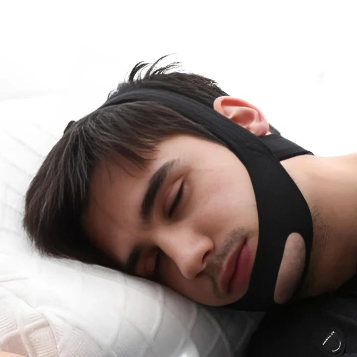 Full head chin strap for snoring & sleep apnea. Comfortable anti-snoring aid for mouth breathing relief at night.