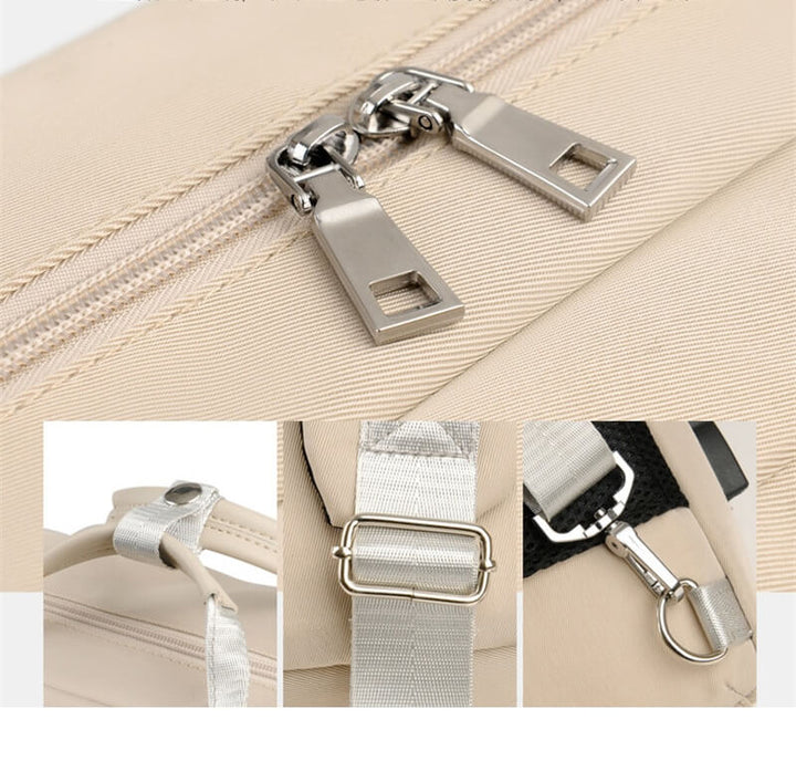 Secure Oxford fabric backpack featuring integrated USB charging port for devices on the go.