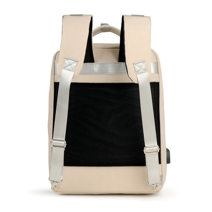 Front view of an anti-theft backpack showcasing hidden zipper design & robust construction.