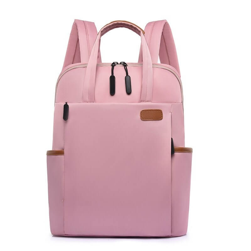 Side view of the unisex oxford travel backpack, highlighting its slim profile and water resistance.