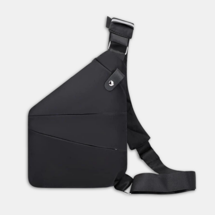 Secure black sling bag with hidden zippers & RFID protection for safe urban commuting.
