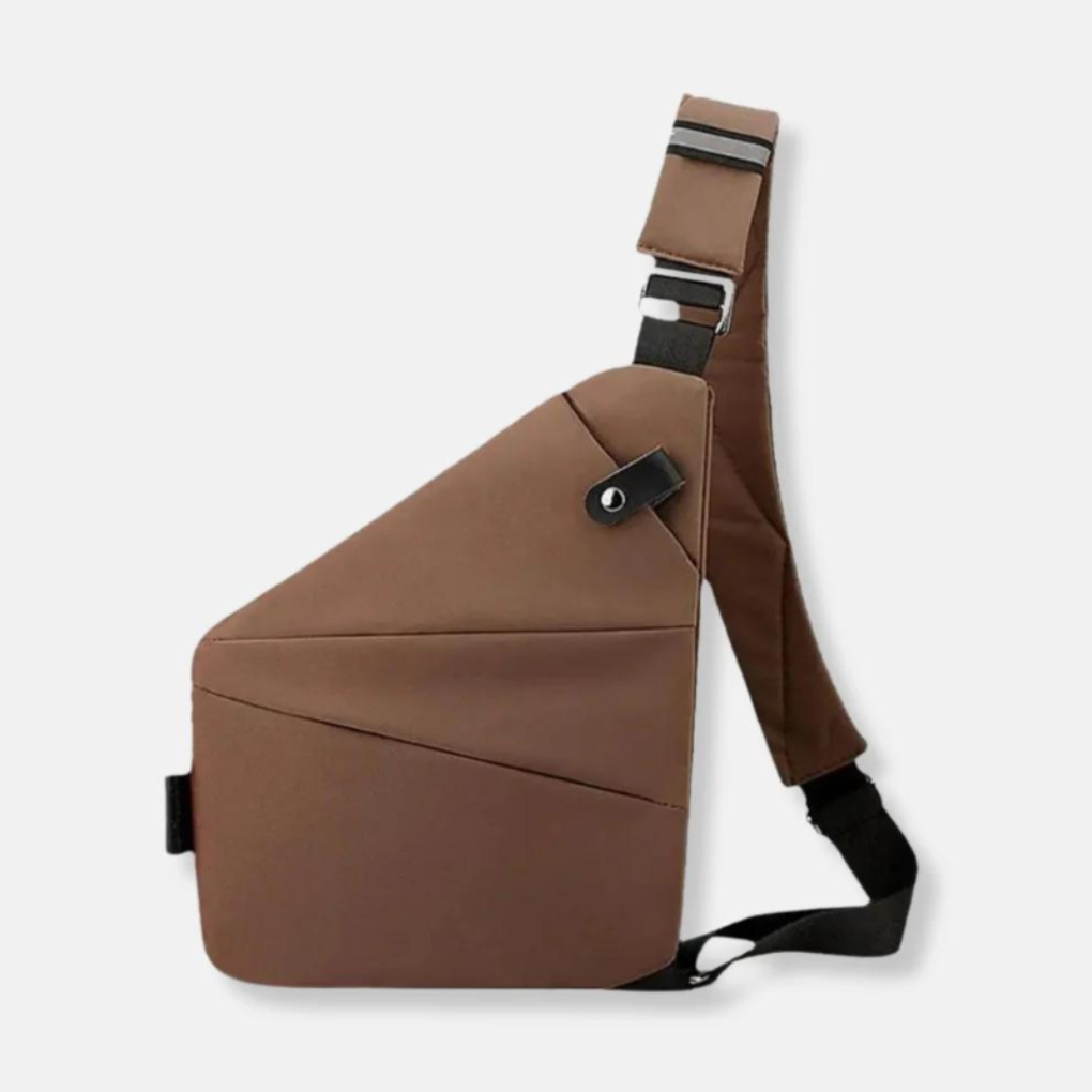 Close-up of hidden zipper on anti-theft sling bag, showing secure access for travelers.