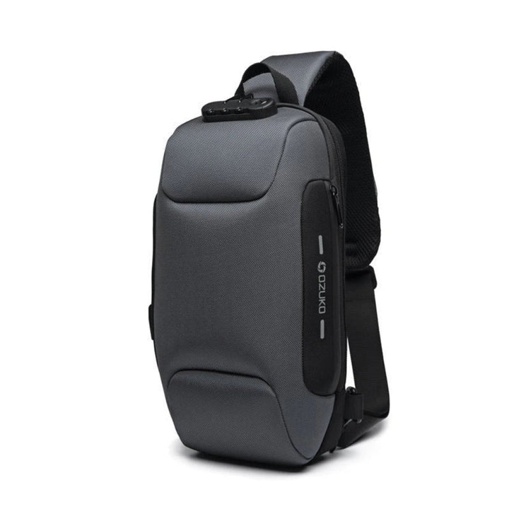 Secure unisex anti-theft travel sling bag. RFID protection, USB charging for worry-free commutes.
