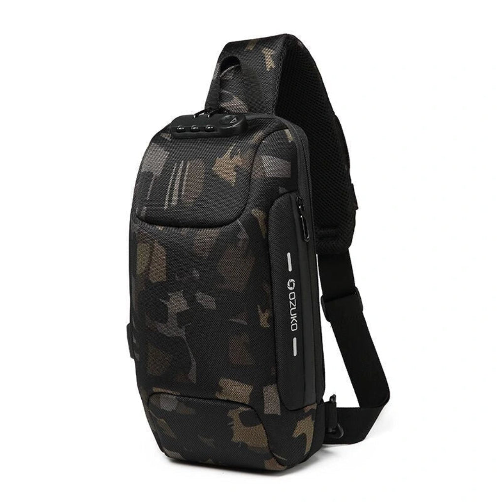 Stylish unisex anti-theft sling bag. Modern design with USB charging, perfect for travel & secure daily use.