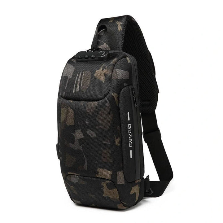 Stylish unisex anti-theft sling bag. Modern design with USB charging, perfect for travel & secure daily use.