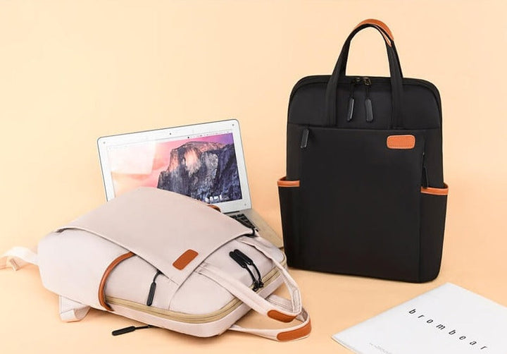 Interior view: Anti-theft travel backpack with padded laptop sleeve & multiple organizer pockets.
