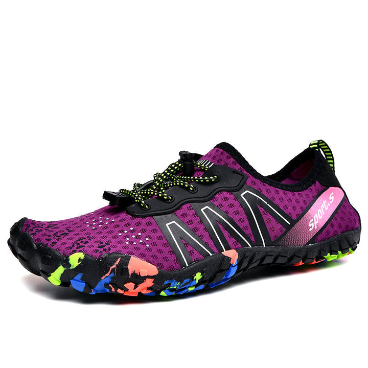 Unisex AquaFlex water shoes in action, perfect for beach, surfing, & water activities.
