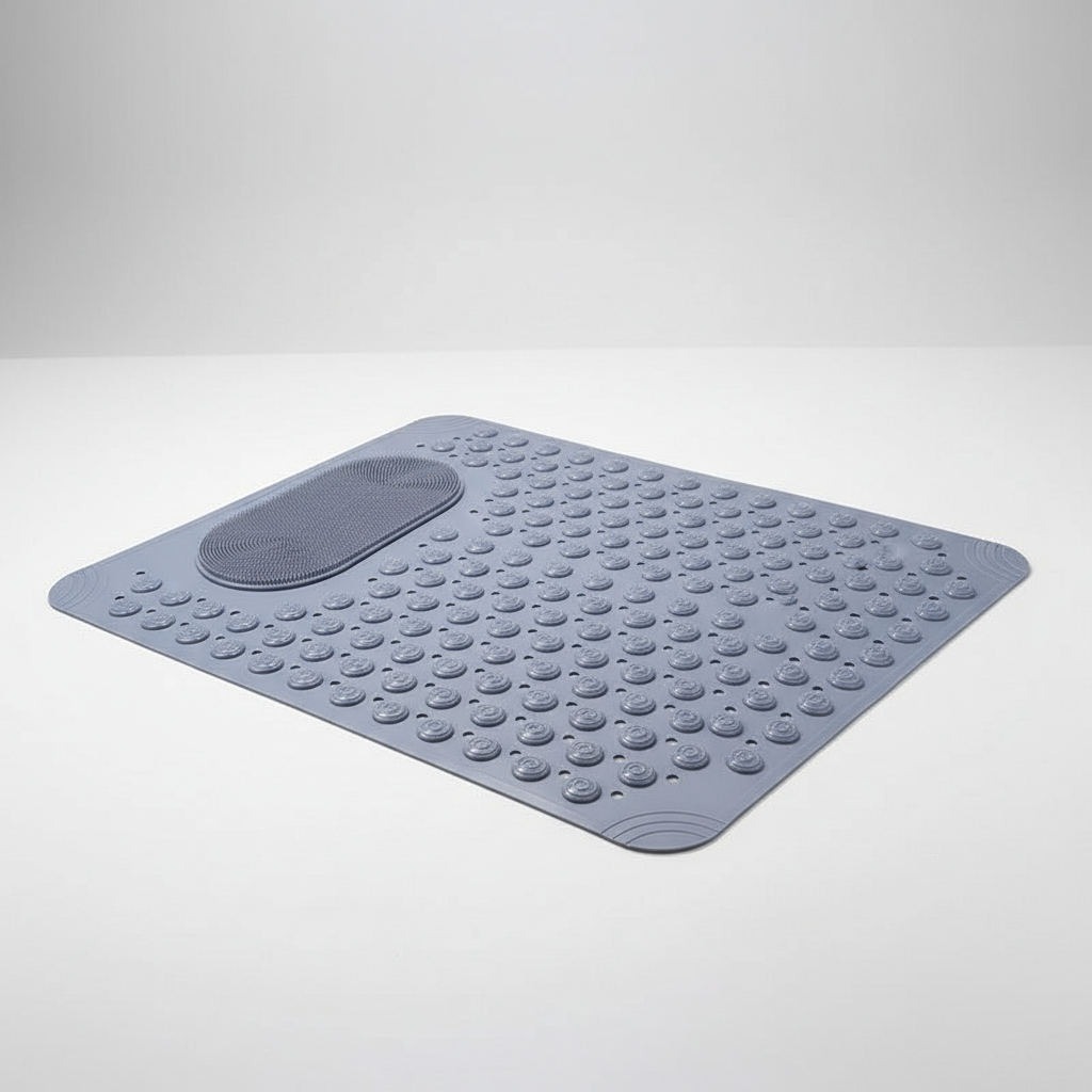 Close-up of AquaGripPro PVC bath mat texture, showing non-slip grip and integrated foot scrubber