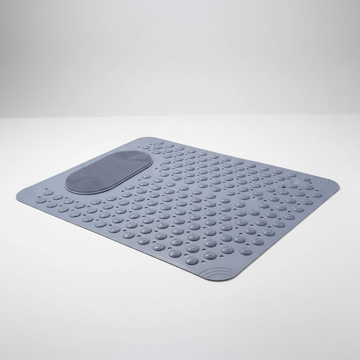 Close-up of AquaGripPro PVC bath mat texture, showing non-slip grip and integrated foot scrubber