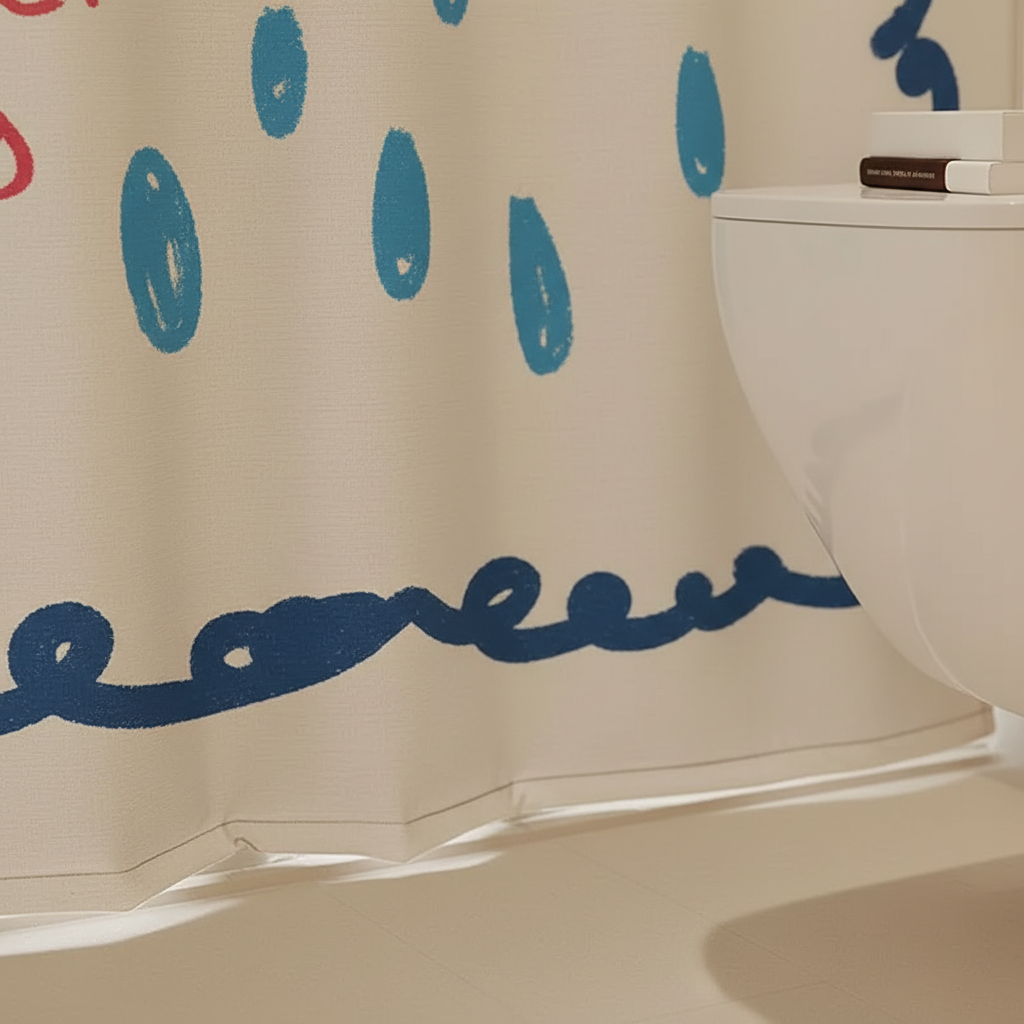 AquaGuardCurtain waterproof Korean fabric shower curtain in a minimalist bathroom setting