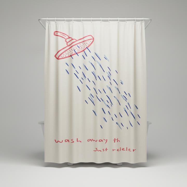 Full view of AquaGuardCurtain waterproof Korean fabric shower curtain, ideal bathroom decor