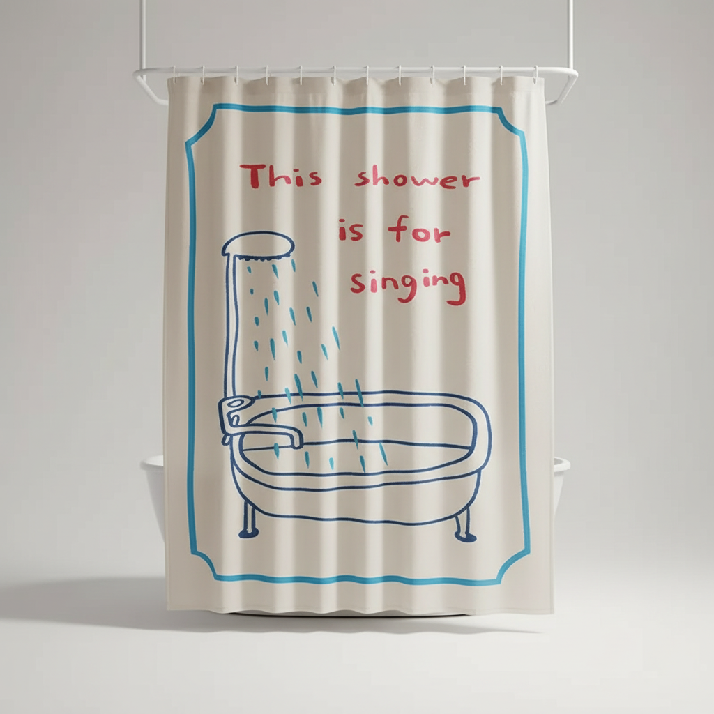 AquaGuardCurtain Korean fabric shower curtain, waterproof, enhancing bathroom decor with unique design