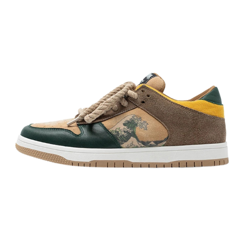 Unisex artistic platform sneakers with a vibrant ocean wave design. Comfortable streetwear.