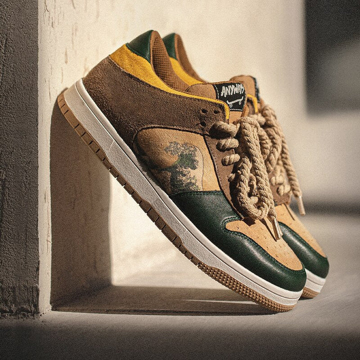 Daiki unisex platform sneakers, unique ocean wave artistic design. Fashion-forward casual streetwear.
