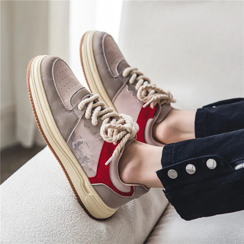 Side view of trendy unisex casual sneakers, featuring artistic design and all-day comfort.