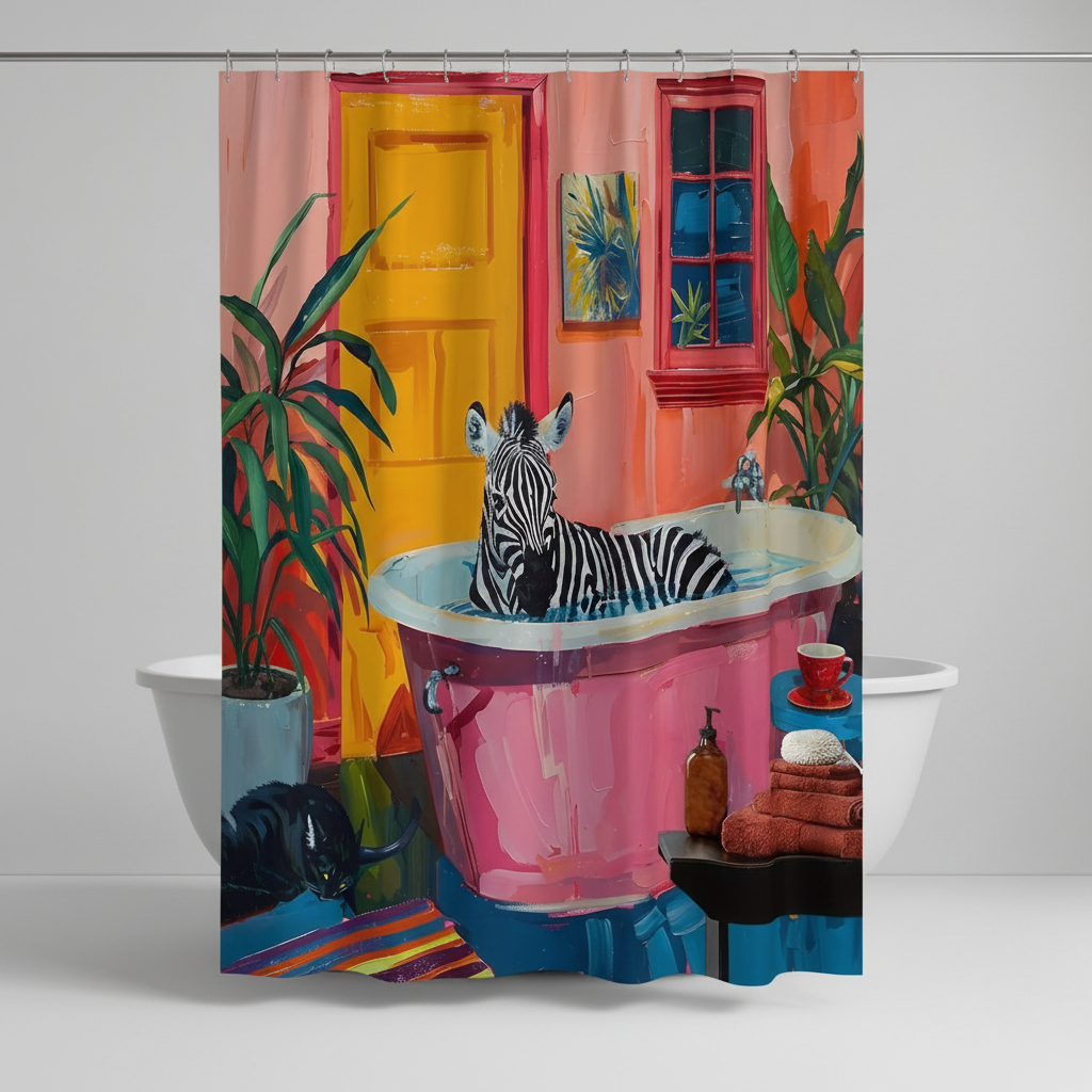 Decorative zebra pattern shower curtain, durable polyester, water repellent for home improvement