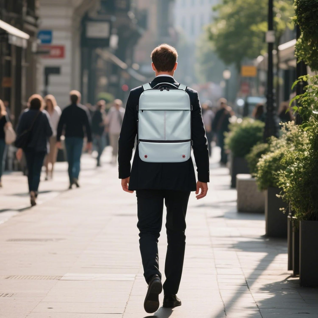 Arvid travel backpack against a scenic travel backdrop, ready for adventure & outdoor gear