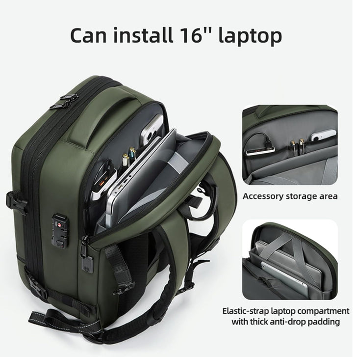Arvid travel backpack in a compact, unexpanded state, ideal for daily use & small trips